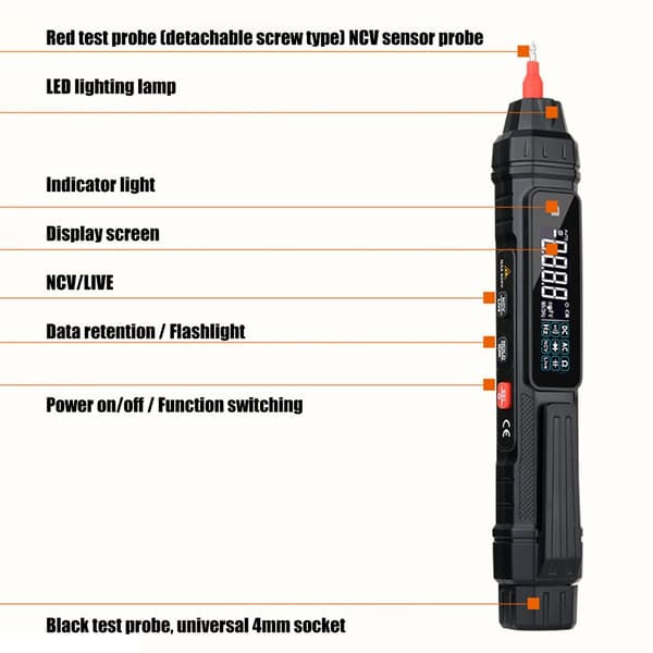 Pen Type Multimeter LCD Display Spændingstester til Spænding NCV Detektion