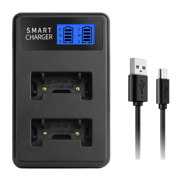 Praktisk og bærbar NP45 LCD dobbeltslot oplader Kamera batterioplader til FinePix JX250, JX400, J38, J10, J20, JX520