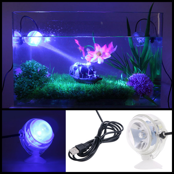 LED Aquarium Light Dränkbara fisktankar Lampor Vattentät Mini Lamp Spotlight White