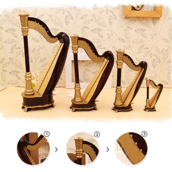 Træ Miniature Harpe Model med Sort Gaveæske Musikinstrument Model 20cm