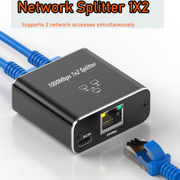 HighSpeed ​​RJ45 Splitter 1000Mbps Ethernet-adapter, USB -kabel ingår Dela Internet mellan 2 enheter