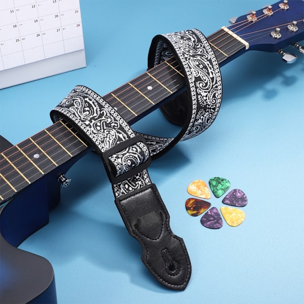 Gitarrband med 6 Plektrum Läderändar Gitarrband Present till Gitarrister