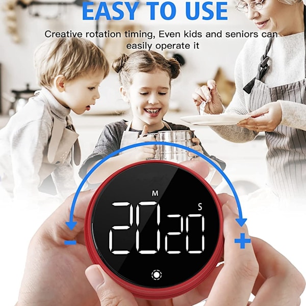 Magnetisk digital timer kjøkken roterende timer for matlaging, studering, trening Red