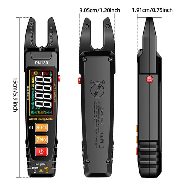 Digitalt strømtangmeter 0-600V 100A Strøm True RMS Amperemeter Tang Multimeter