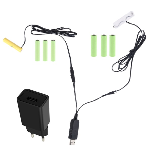 2-i-1 LR6 AA + LR3 AAA batterieliminator med EU USB power för radio, elektrisk leksak, semester LED-lampor