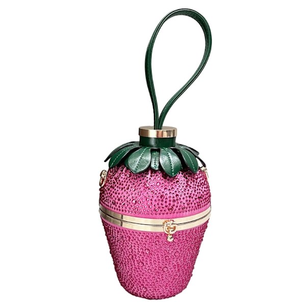 Rhinestone Evening Bag Jordbærformet Clutch Håndveske Bryllup skuldervesker Hot Pink