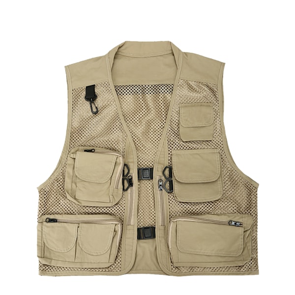 Herr Mesh Multi Fickor Väst Sommar Mesh Andas Fotografering Väst Khaki XXL