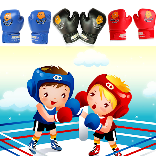 Barn Boxningshandskar för Barn MMA Punching Bag Kickboxing Muay Thai Ungdom Black