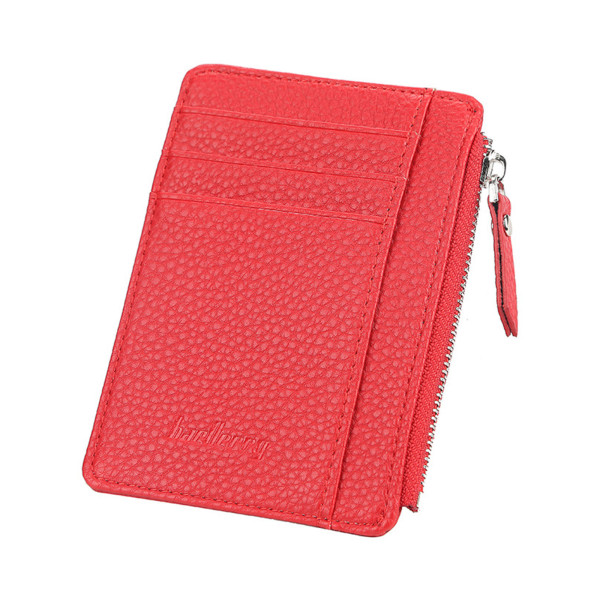 Slank PU-skinnlommebok Myntveske Penger Kredittkortholder Lommepenger for etui Organizer for menn kvinner Red