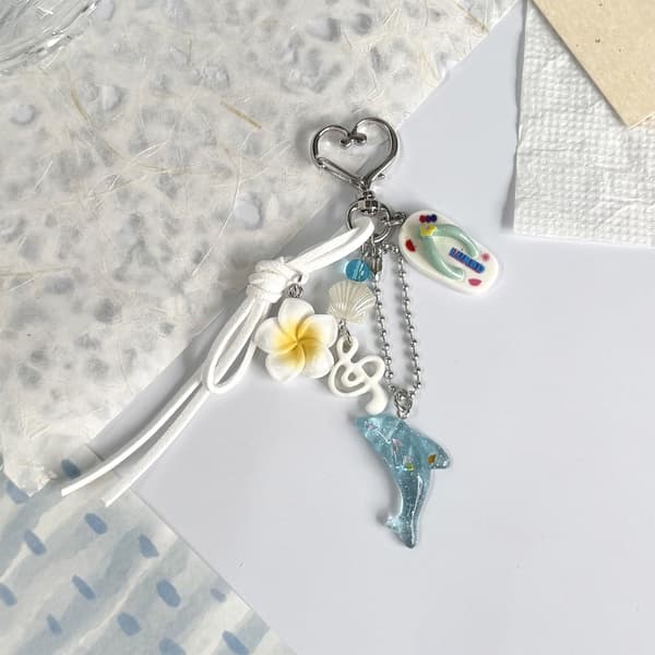 Hjerte-lås Nøglering Taske Accent med Delfin Blomster Charm Sæt
