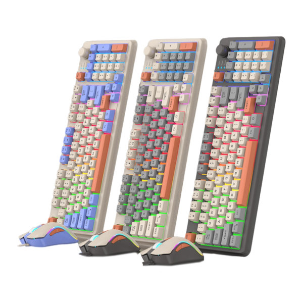 94Keys K820 Gaming Tangentbord och Mus Set 3 Färgmatchande Mixed LED Light 19 Keys No Conflict RGB Bakgrundsbelysta tangentbord A