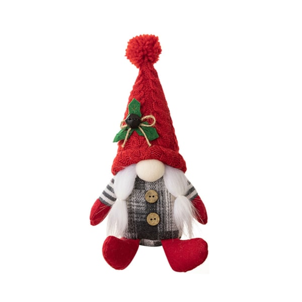 Håndlaget julenissedukke Ansiktsløs dukkegave strikkelue julenisse plysj leke ferie bordmantel dekorasjon