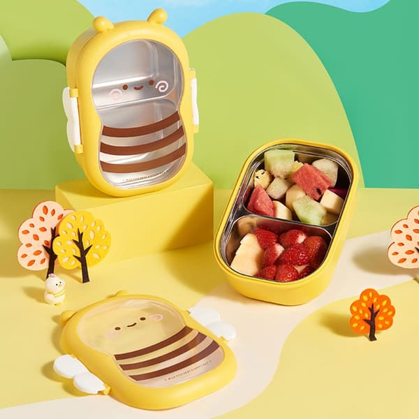 Matboks i rustfritt stål med sikker lås, Bees Lunch Box Outing Tableware