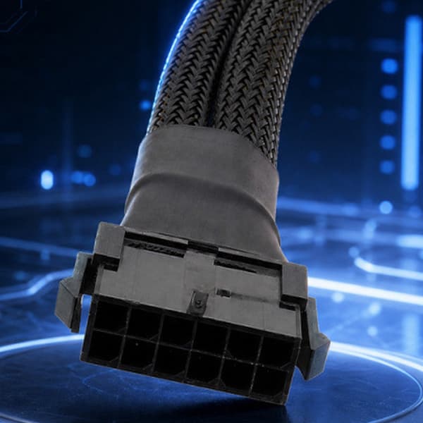 Kort PCIe-strømkabel til GPU og kabelføring i computerkabinet