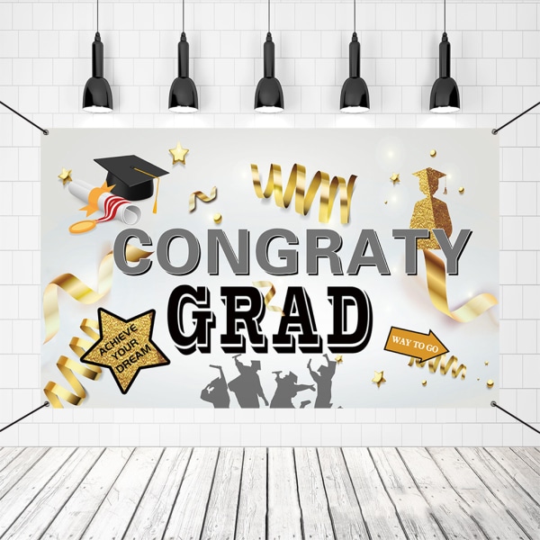 Grattis Grad Banner Bakgrund för Examensfest Dekoration Utomhus eller Inomhus 8