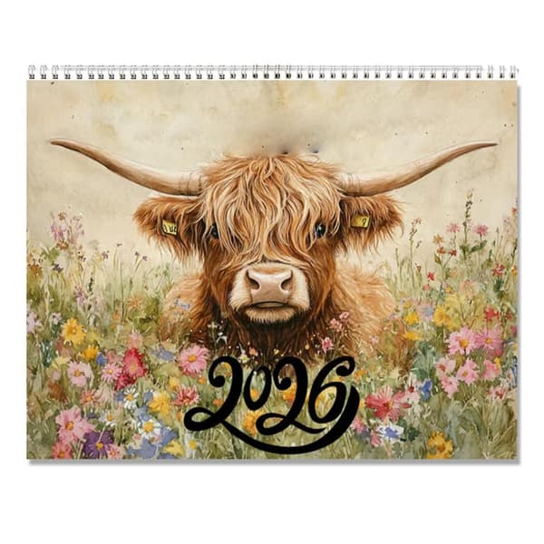 Kunstnerisk Ko 2026 Kalender Let Afrivningspapir med Helligdage