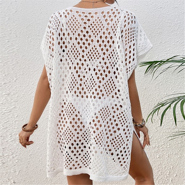 Kvinde Kortærmet Hæklet Badetøj Cover Up Hæklet Svøm Strand Cover Up Kjole Black