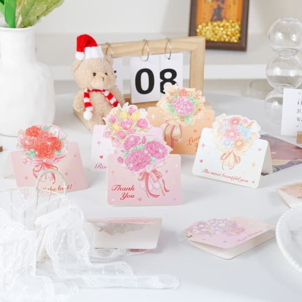 8 stykker små blomstertema-lykønskningskort foldbare notekort til mor veninde