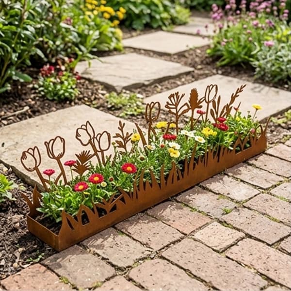 Rektangulær elegant rusten jernplantekasse til blomster, urter og sukkulenter