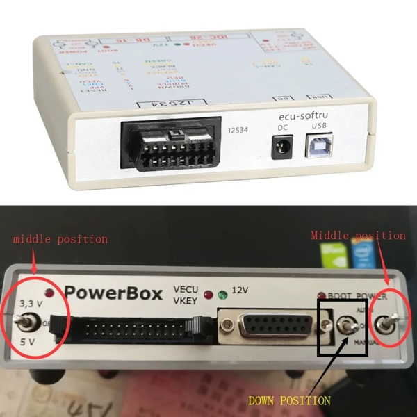 Power Box Adaptrar för FLASH j2534 programmerare 3 switchar Power Box Connector Power Box LED-indikator