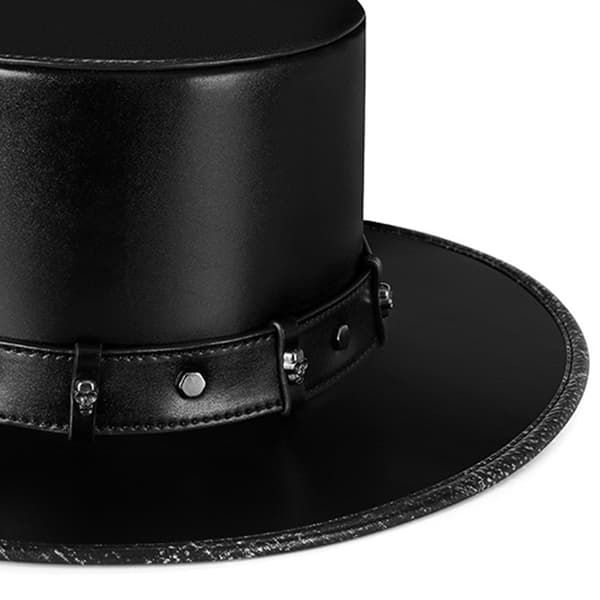 Steampunk Pestedoktorhat PU Læder Sort Flad Top Hat til Halloween Cosplay