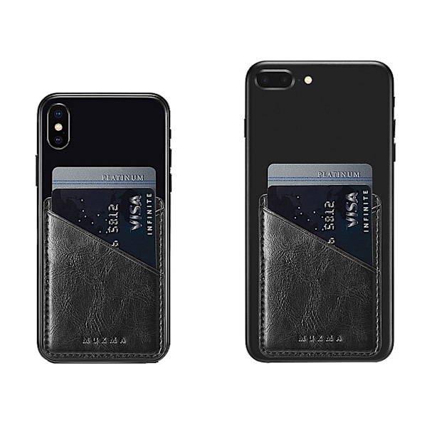 Ultra Slim Leather Mobiltelefon ID-kortshållare Plånbok Kreditficka Adhesive Sti Black