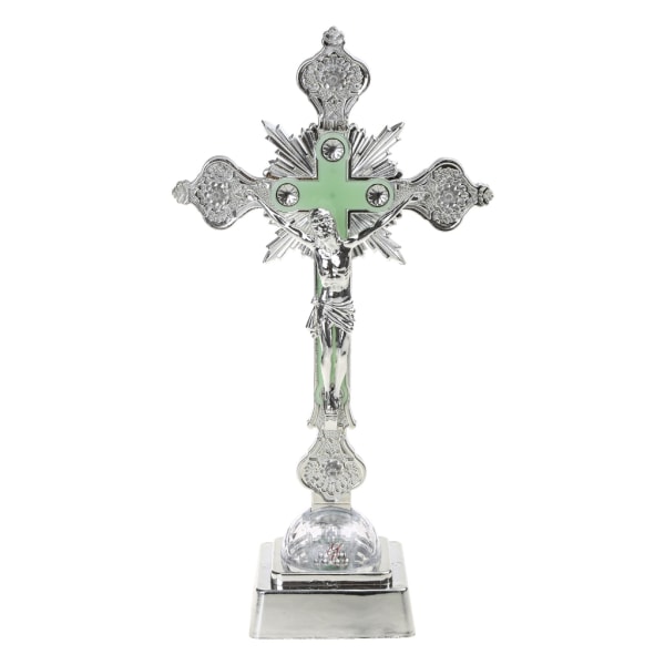 Kyrkliga reliker Figuriner Nattljus krucifix Jesus Kristus på stativet Lampa för kors katolsk antik heminredning