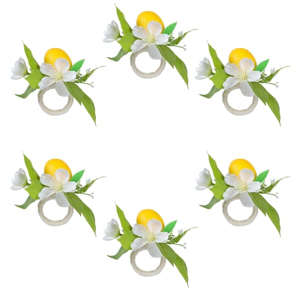 Pakke Med 6 Citronblomst Servietringe Bryllup Spisebord Dækning Tilbehør