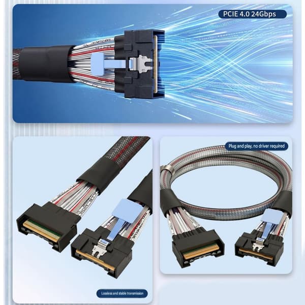 50 cm Mcio til Mcio SFF-8654 8I kabel med sort kappe til IT-udstyr