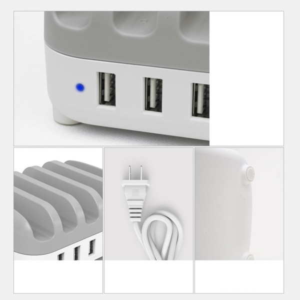 5V2.4A Laddningsstation för mobiltelefon 5 USB -portar Laddningsställ Surfplatta Power Hemmakontoret USB laddare White - EU