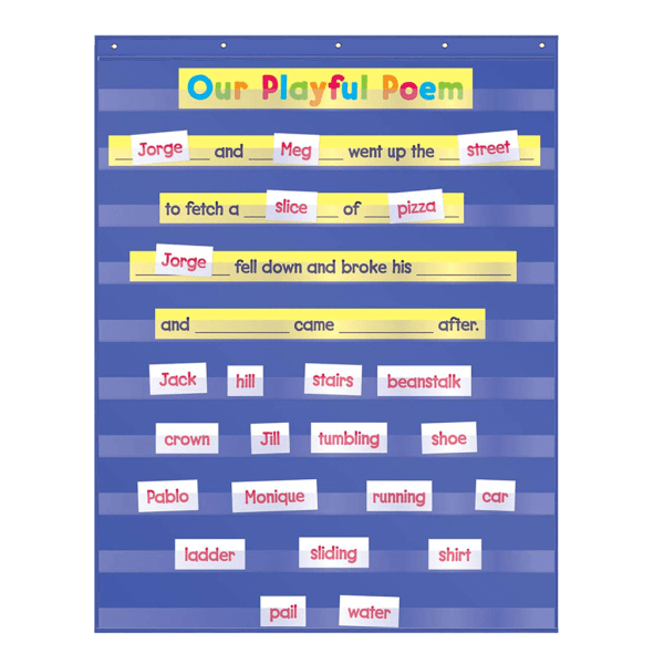 Standard Pocket Chart med 6 krokar för klassrumsvägg Organizer Chart Pocket Homeschool Teaching Supplies