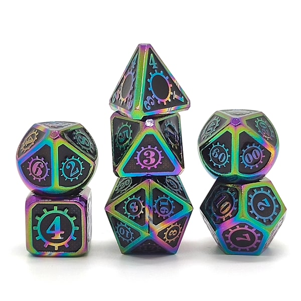 7 st/set Färg Polyhedral Metall Tärningsspel Rekvisita Pedagogiska Leksaker Digitala Tärningar A