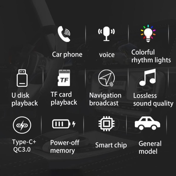 Bluetooth-kompatibla spelare Bilsatser Audio Musikadapter QC3.0 Type-C Snabbladdare Bilsatser FM-sändare Billaddare Dark green