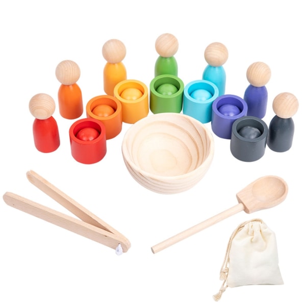 Träfigur dockor och koppar Montessori Early Learning Toy Dagis Brädspel Färgmatchande lådor Ta tag i leksak