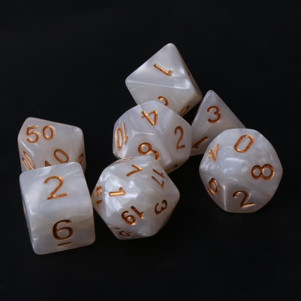7x Svartsidet Terning D4 D6 D8 D10 D12 D20 RPG Poly Spillsett White