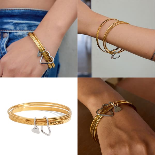 Moderne Stackable Hamret Hjerte Armbånd Rustfritt Stål Smykker For Kvinner