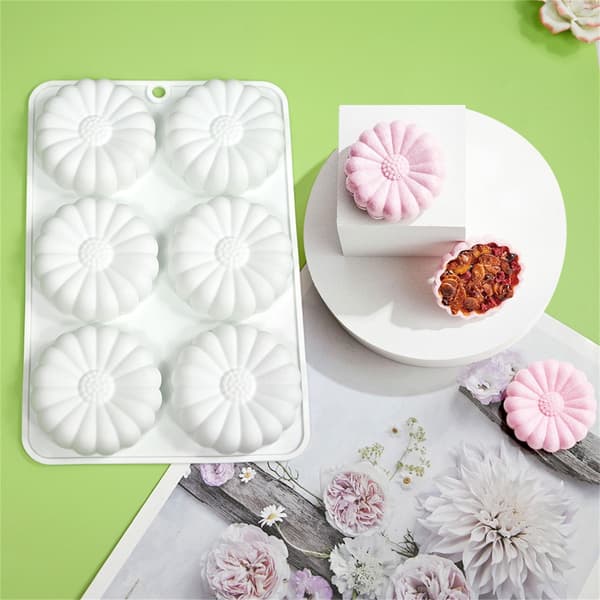 6-hulroms blomsterformform Mousse kakeform DIY lys såpeform Nonstick