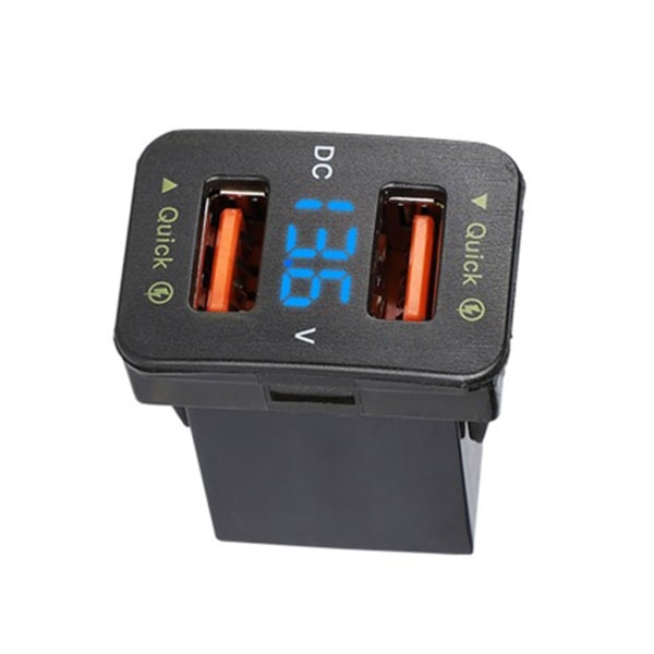 Dubbel USB laddare Snabbladdning Automatisk Adapter LED Voltmeter-uttag för-Toyota Blue