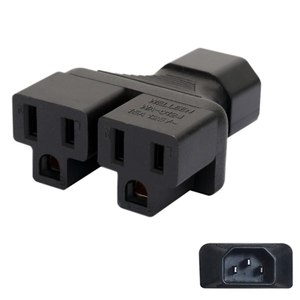 IEC320 C14 til dobbelt IEC320 C13/C15/Nema 5-15R vekselstrømsadapter 3 terminaler Sokkeladapter han til hun strømadapter