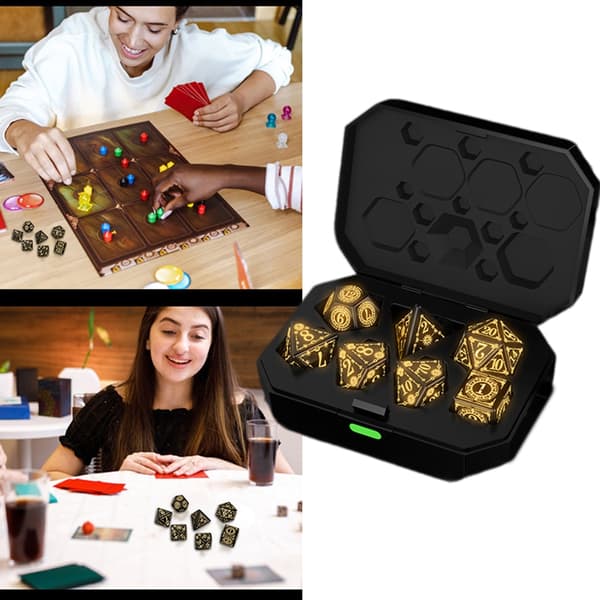 7 st polyhedral tärningar uppladdningsbara LED-tärningar rollspel speltillbehör