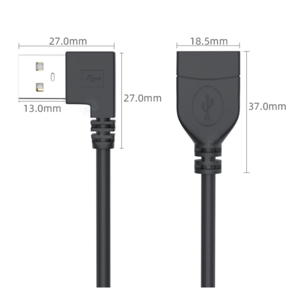 USB 2.0 hane till hona sladd Kabel USB 2.0 förlängningskabel Dataöverföringslinje 90° vinklad rak/armbågs USB kontaktsladd null - Up 1m