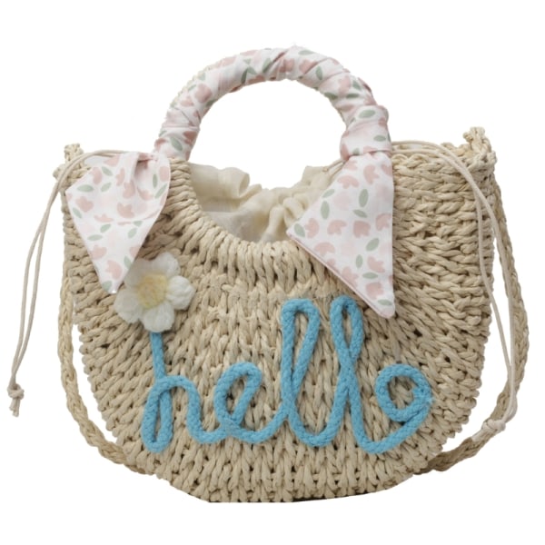 Damer Straw Beach Bag Letter Skulderveske Håndvevd Crossbody Bag for Travel Blue