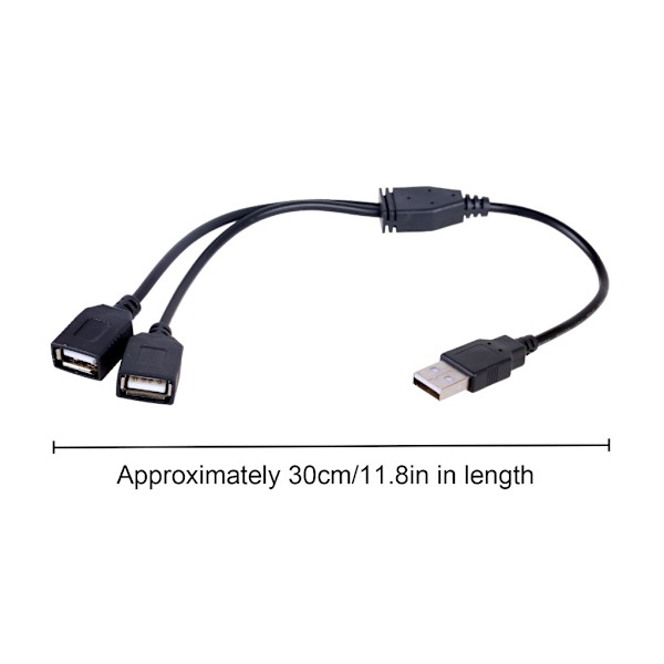 USB-kabel Praktisk USB-forlængerledning USB Y-splitter-kabel USB-han til 2 USB-hun-splittere Strømforsyningsledning White