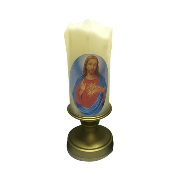 Kristus LED Candle Light Heliga Katolska Figuren Jesus Church Sovrum Bordsskiva Dekor White - 1