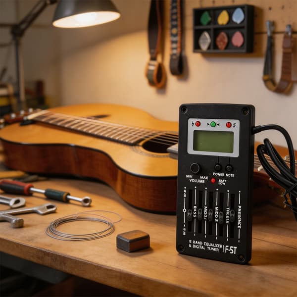 5-bånds guitar-equalizer med digital tuner til akustisk guitar