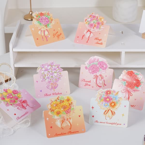 8 stykker små blomstertema-lykønskningskort foldbare notekort til mor veninde