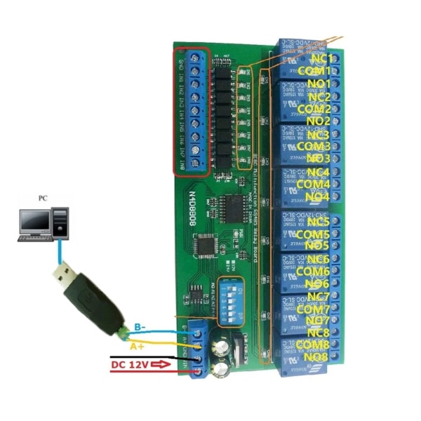 DC12V 24V multifunktions RS485-kort 8 optiskt isolerade ingångar & 8 reläer utgång Modbus RTU-modul null - 24V