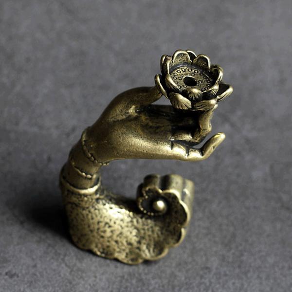 Kobber Buddha Hånd Lotus Røgelse til Brænder Aromaterapi Holder