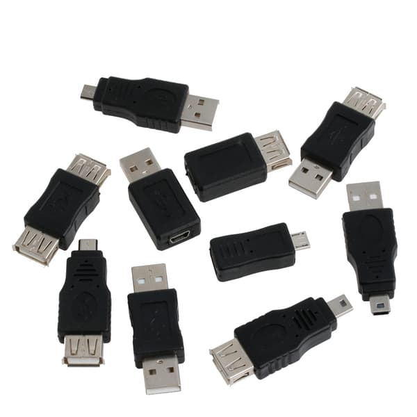 10 Pack OTG Adapter 5 pin F/for M Mini Changer Converter USB Hanne til Hunne Micro USB Connector Sortiment Kit Slitesterk