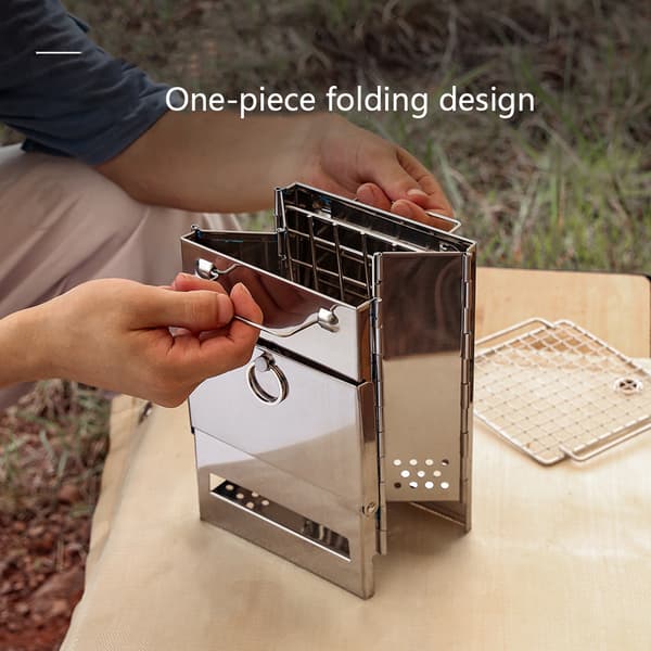 Mini Utomhus Vedspis Bärbar Camping Picknick Grill Fällbar Stålgrill